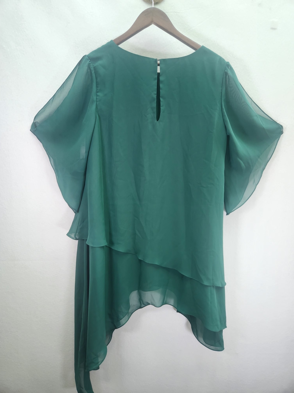 JJs House Emerald Green Asymmetric Chiffon Layered Blouse Size 12 - Picture 6 of 12